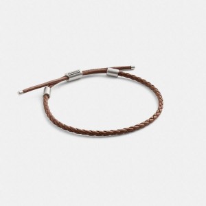 COACH® Braided Leather Bracelet Men Jewelry Brown | QUKI23684