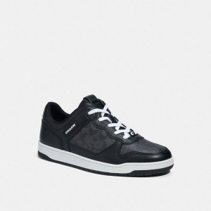 COACH® C201 In Signature Canvas Men Sneakers Black | VQUC92465