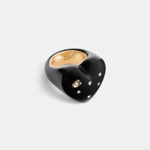 COACH® Chunky Resin Heart Ring Women Jewelry Black | MPDA79230