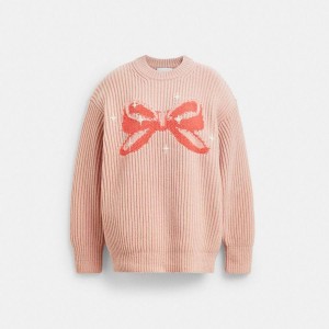 COACH® Crewneck Bow In Recycled Wool Women Sweater Pink | LPFO30681