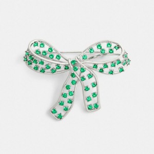 COACH® Crystal Bow Brooch Women Jewelry Green | FMGN63194