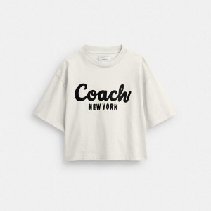 COACH® Cursive Signature Cropped Women T-Shirt White | FHRC58041