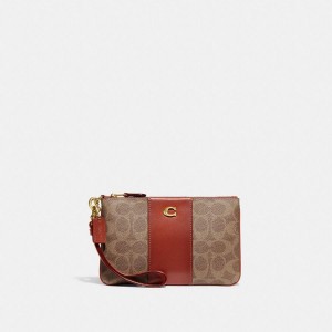 COACH® Essential Small Wristlet In Signature Canvas Women Wallet Brown | CSUE50467