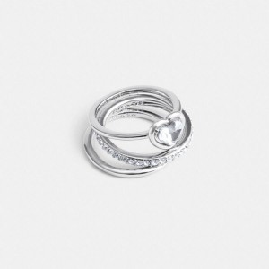 COACH® Halo Heart Ring Set Women Jewelry Silver | AGBO96502