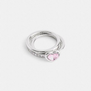 COACH® Halo Heart Ring Set Women Jewelry Silver | MDUE95476
