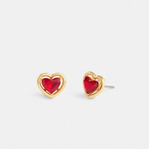 COACH® Halo Heart Stud Earrings Women Jewelry Red | TBRX06817