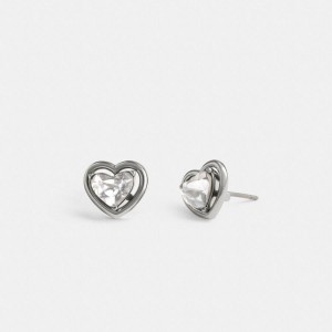 COACH® Halo Heart Stud Earrings Women Jewelry Silver | NXOT23608