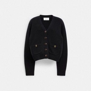 COACH® Heritage C Cardigan Women Sweater Black | EFSD03684