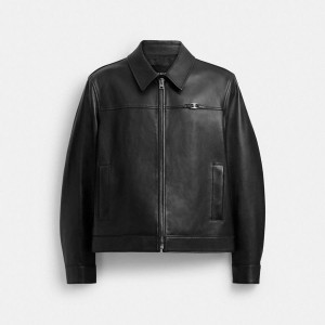COACH® Heritage C Lightweight Leather Men Jacket Black | OMWS74908