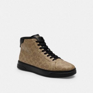 COACH® High Line High Top In Signature Canvas Men Sneakers Brown | UJHQ14609