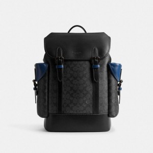 COACH® Hitch In Blocked Signature Canvas Men Backpack Black | VRKY92013