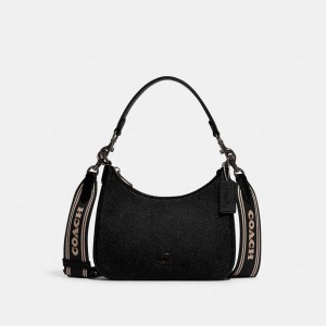 COACH® Hobo With Signature Canvas Women Crossbody Bag Black | OQCX10864