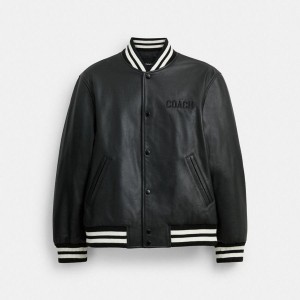 COACH® Leather Varsity Men Jacket Black | BKMJ96738