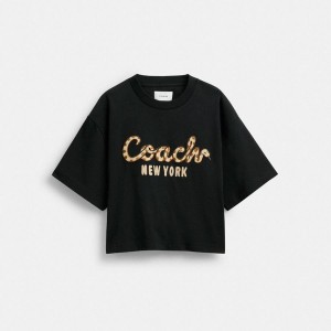 COACH® New Year Coach Snake Script Cropped In Organic Cotton Women T-Shirt Black | BTYL52380