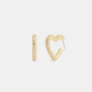 COACH® Pavé Heart Hoop Earrings Women Jewelry Gold | YVAO57281