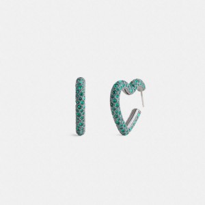 COACH® Pavé Heart Hoop Earrings Women Jewelry Green | VIKC71498