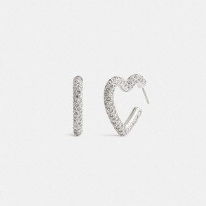 COACH® Pavé Heart Hoop Earrings Women Jewelry Silver | KMEJ96510