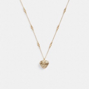 COACH® Quilted Signature Heart Pendant Necklace Women Jewelry Gold | PDXM93854