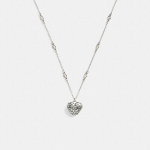 COACH® Quilted Signature Heart Pendant Necklace Women Jewelry Silver | CTWX71690