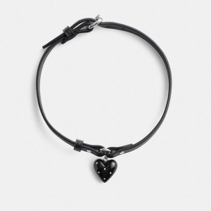 COACH® Resin Heart Charm Leather Choker Women Jewelry Black | UICX82917
