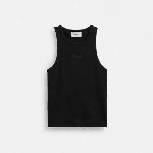COACH® Ribbed Coach Script Tank Top Women T-Shirt Black | QNCY92531