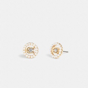 COACH® Signature Crystal Pearl Stud Earrings Women Jewelry Gold | HXSJ30298
