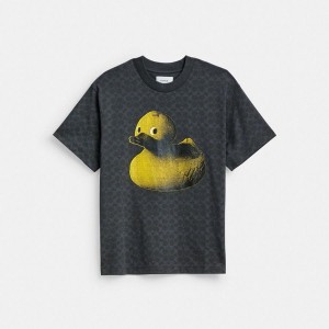 COACH® Signature Duck Relaxed In Organic Cotton Women T-Shirt Grey | POZV29740