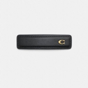 COACH® Signature Leather Barrette Women Jewelry Black | KZAJ75839