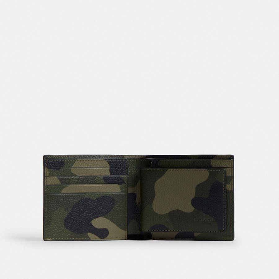 COACH® 3 In 1 With Camo Print And Coach Graphic Men Wallet Green | FIRB69541