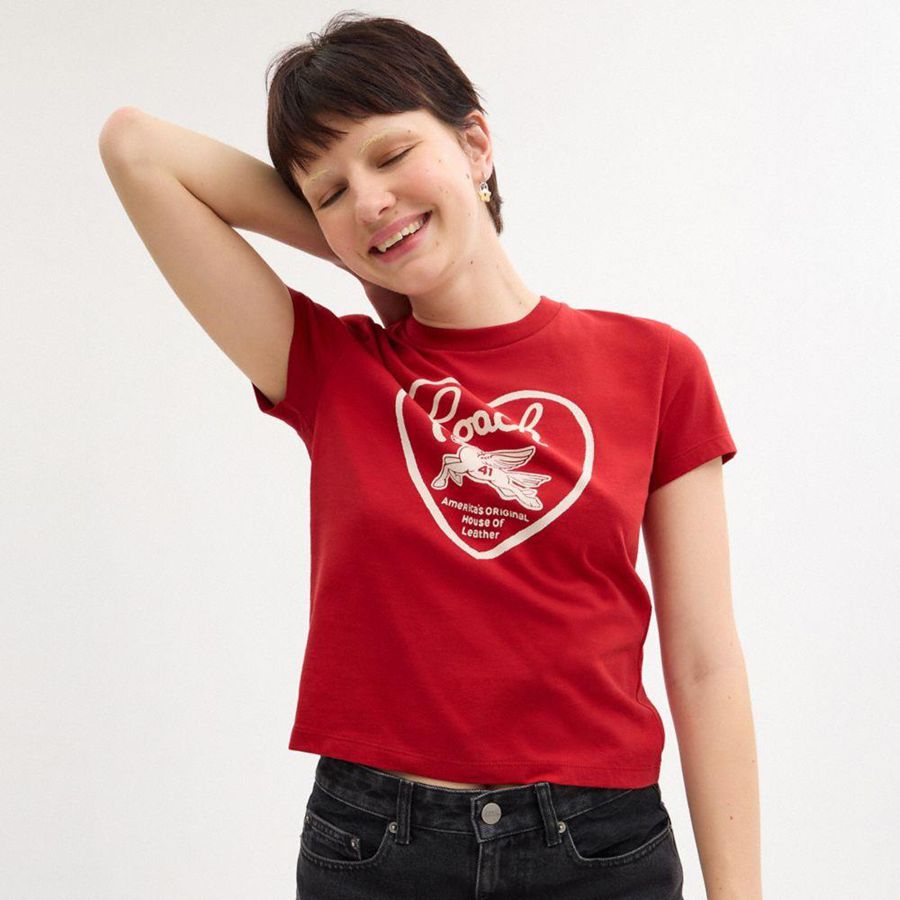 COACH® 90 S Heart In Organic Cotton Women T-Shirt Red | MSYZ82357