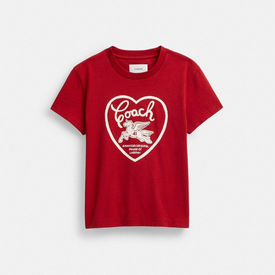 COACH® 90 S Heart In Organic Cotton Women T-Shirt Red | MSYZ82357