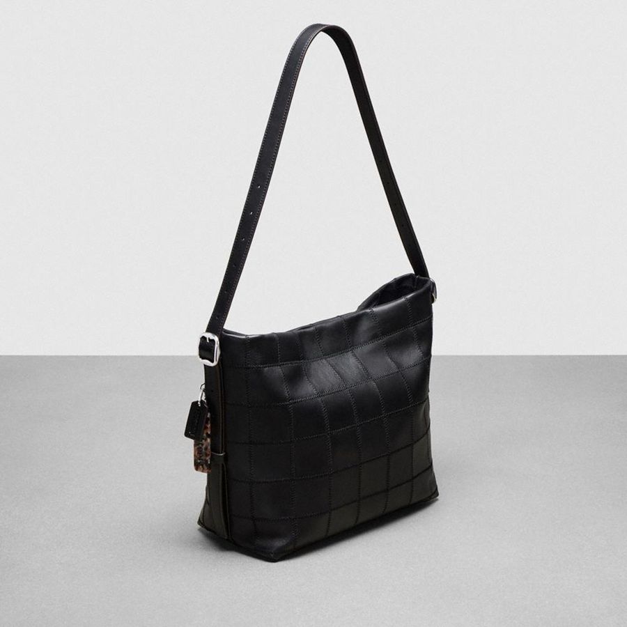 COACH® Alter/Ego In Checkerboard Upcrafted Leather Women Hobo Bag Black | ORAF76145