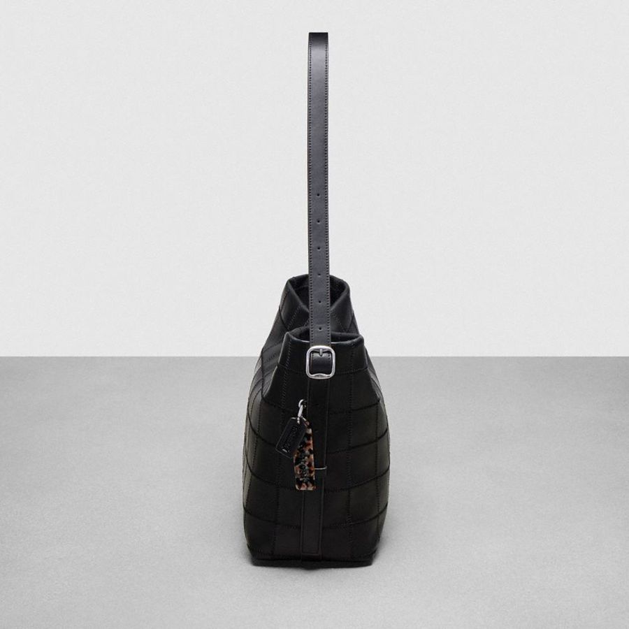 COACH® Alter/Ego In Checkerboard Upcrafted Leather Women Hobo Bag Black | ORAF76145