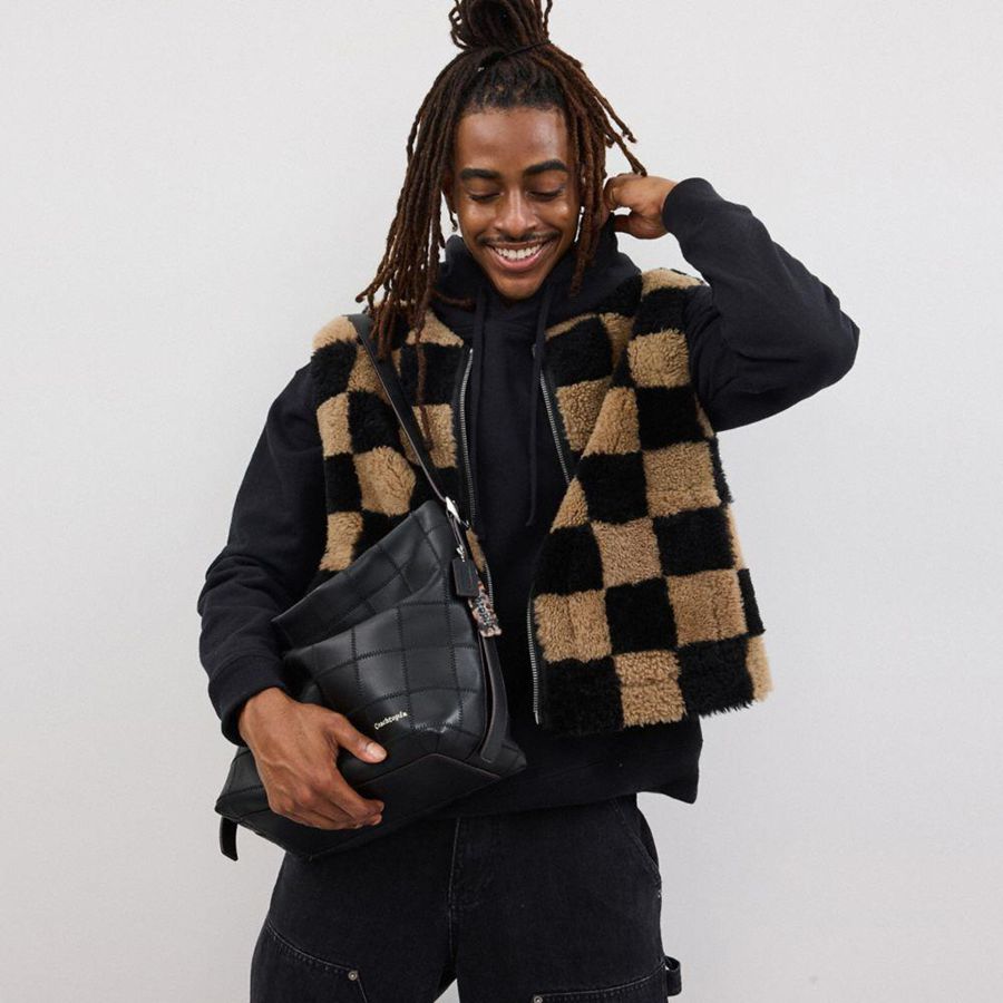 COACH® Alter/Ego In Checkerboard Upcrafted Leather Women Hobo Bag Black | ORAF76145
