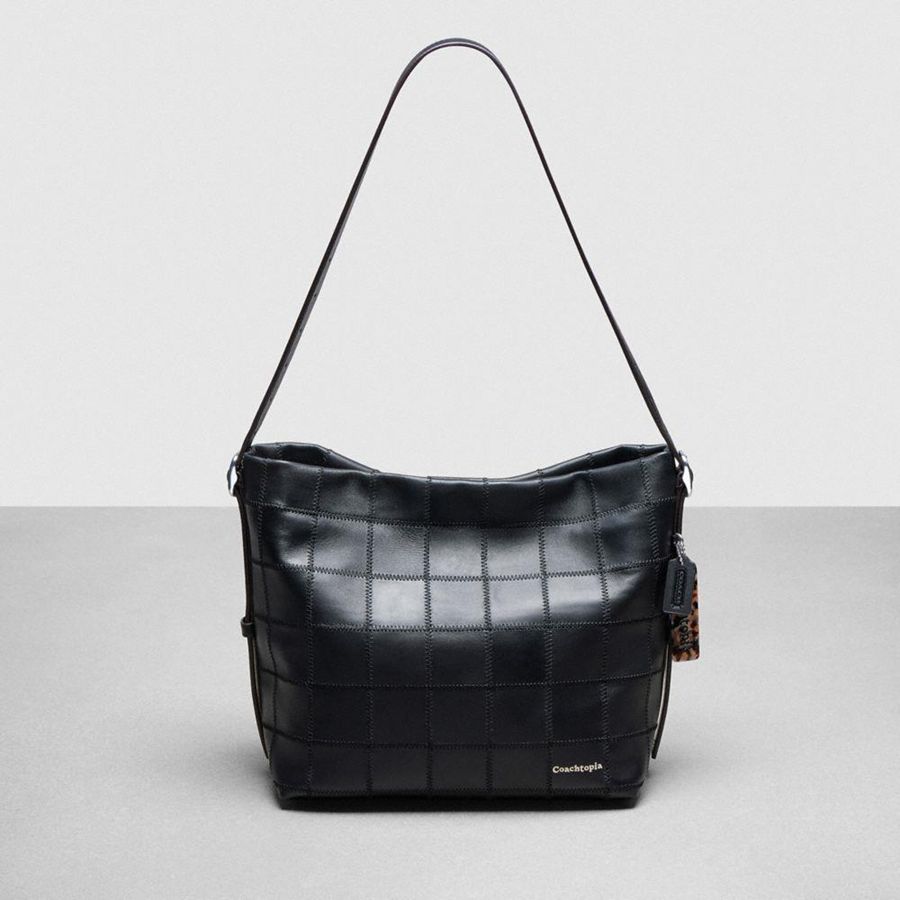 COACH® Alter/Ego In Checkerboard Upcrafted Leather Women Hobo Bag Black | ORAF76145