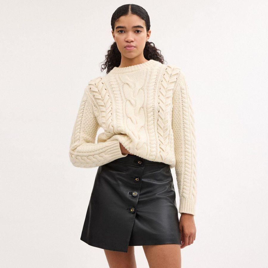 COACH® Asymmetrical Leather Women Skirt Black | FAOV94162