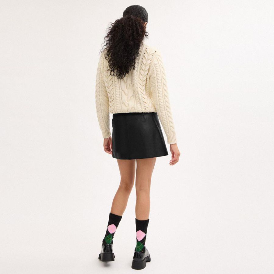 COACH® Asymmetrical Leather Women Skirt Black | FAOV94162