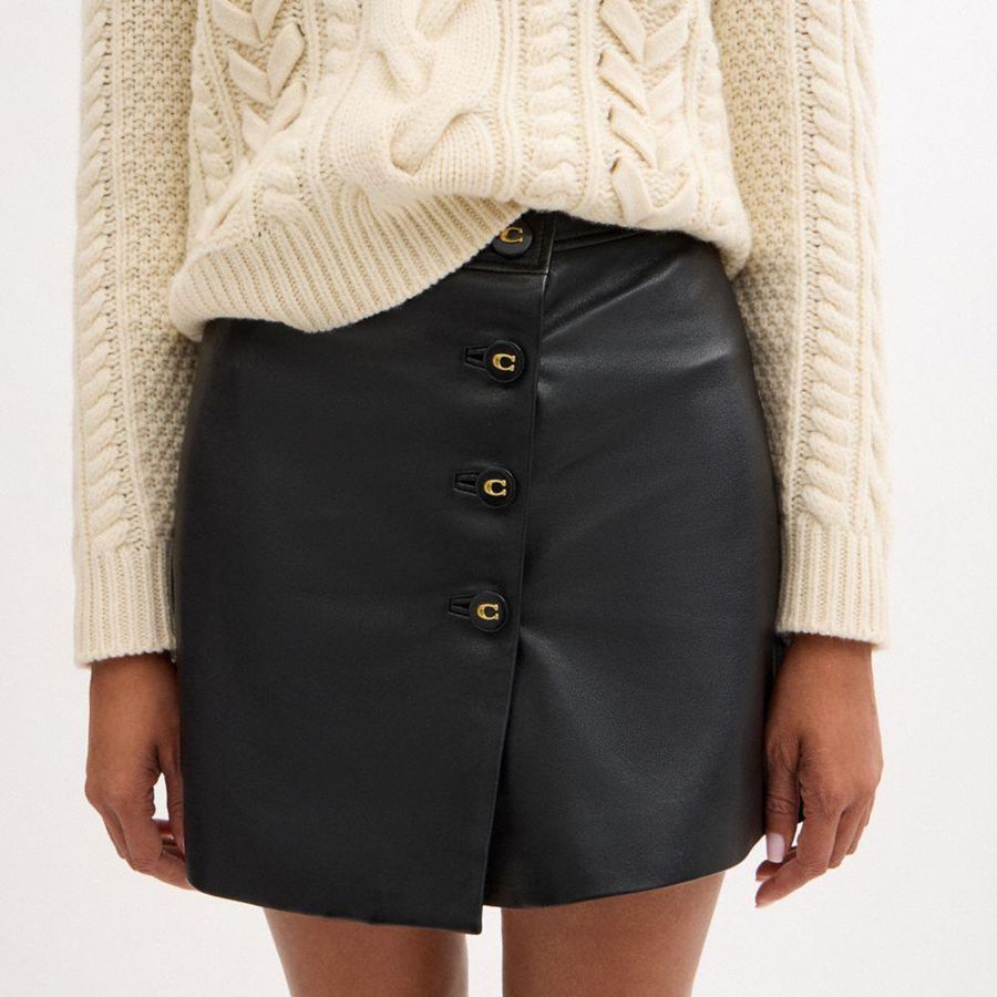 COACH® Asymmetrical Leather Women Skirt Black | FAOV94162