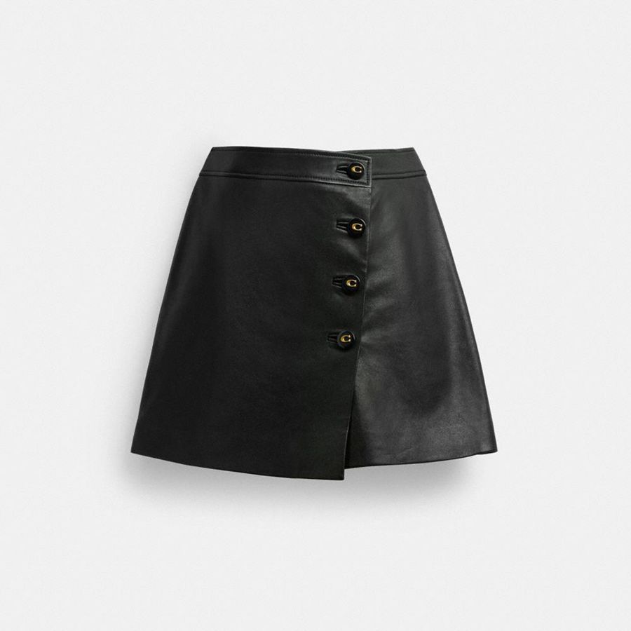 COACH® Asymmetrical Leather Women Skirt Black | FAOV94162