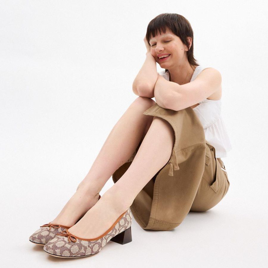 COACH® Ava Ballet In Signature Textile Jacquard Women Pumps Brown | CNBQ87521