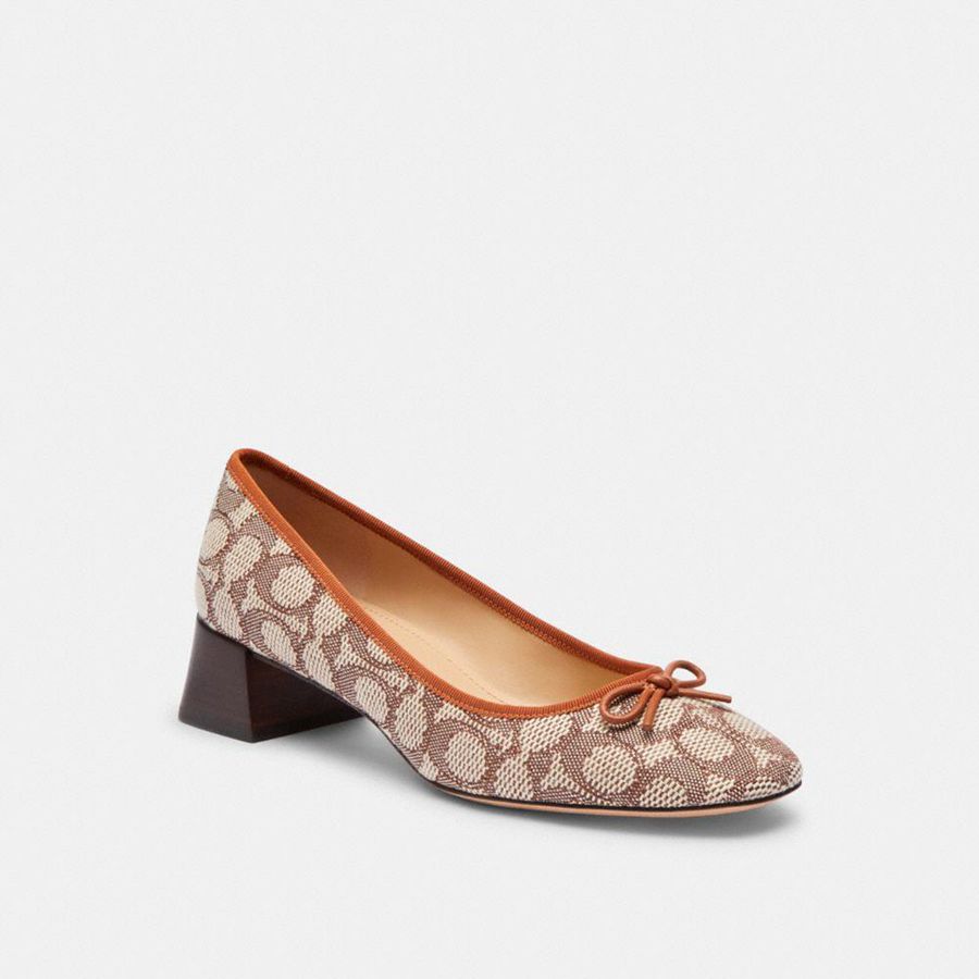 COACH® Ava Ballet In Signature Textile Jacquard Women Pumps Brown | CNBQ87521