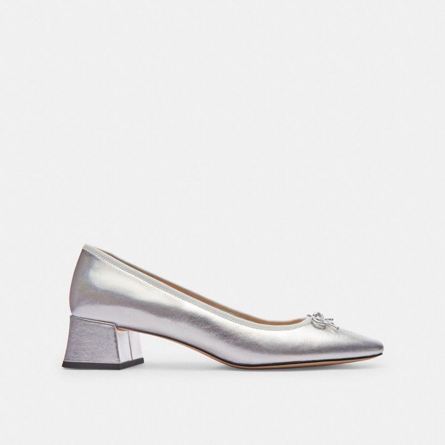 COACH® Ava Ballet Women Pumps Silver | JKCX20673