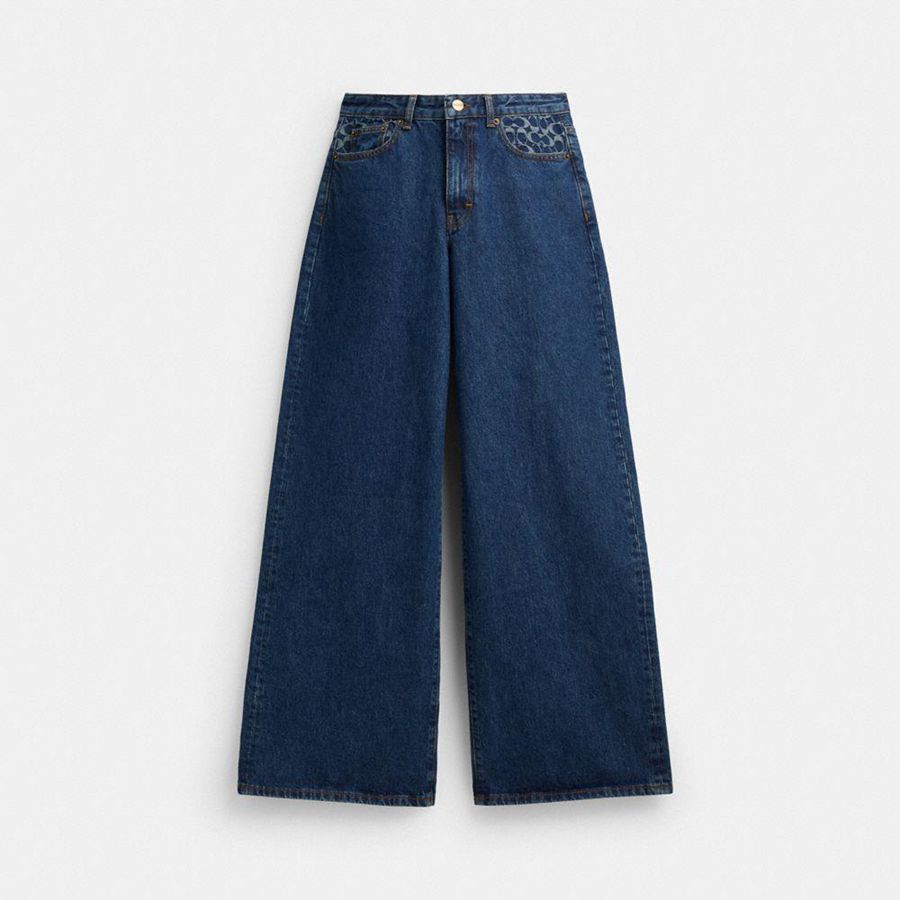 COACH® Baggy Denim Women Pants Blue | UZSY32541