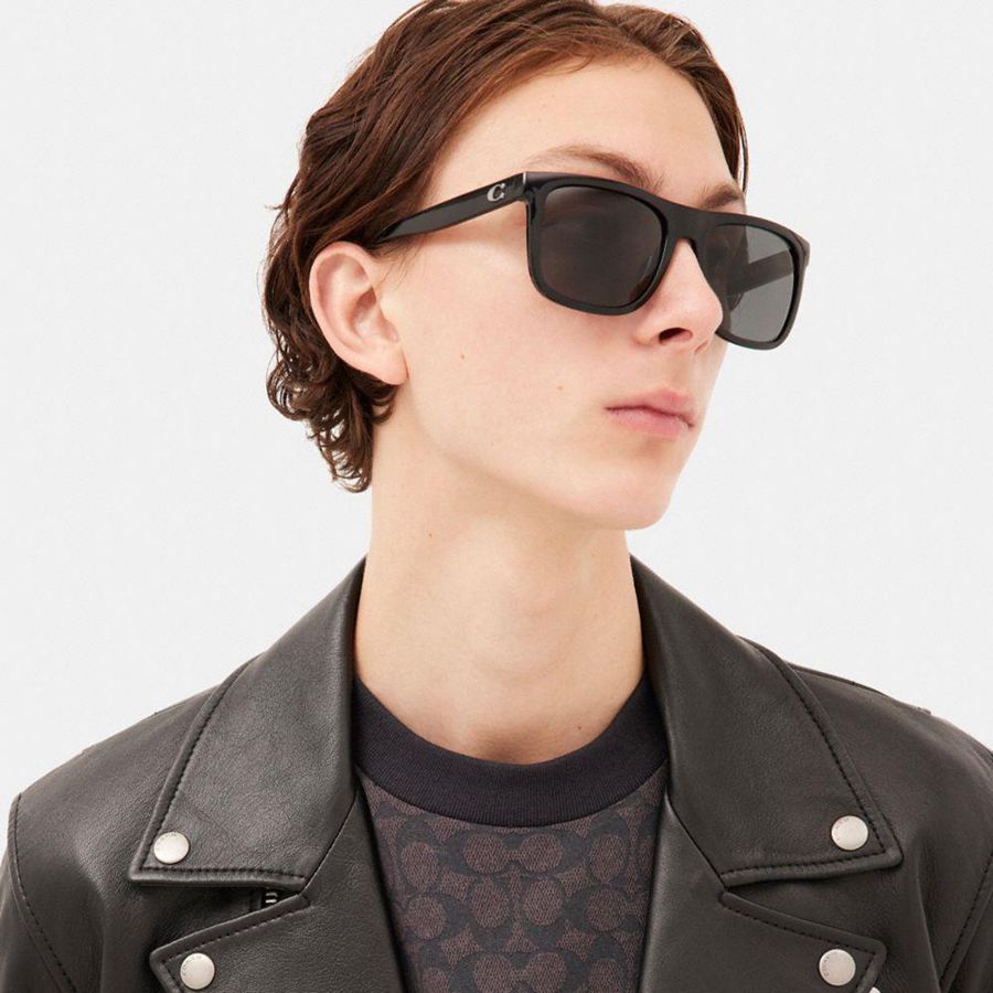COACH® Beveled Signature Flat Top Square Women Sunglasses Black | YSCX24590