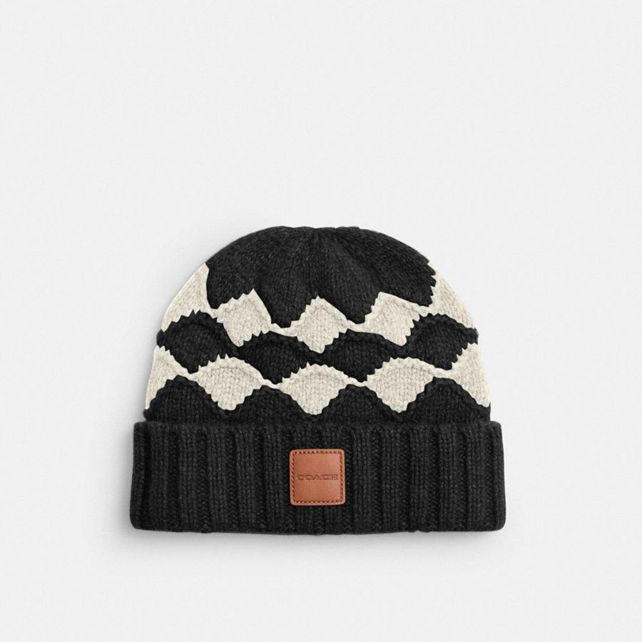 COACH® Bobble Stripe Men Beanie Black | LPQA43796