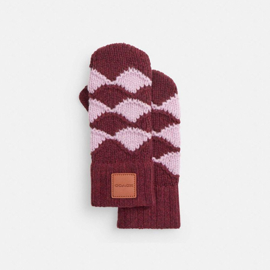 COACH® Bobble Stripe Mittens Women Gloves Red | IFNP09238