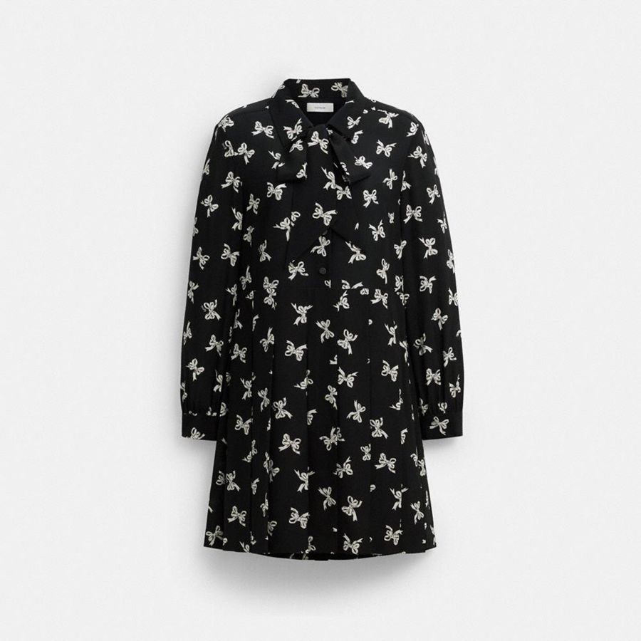 COACH® Bow Print Silk Women Dress Black | HFQW89402