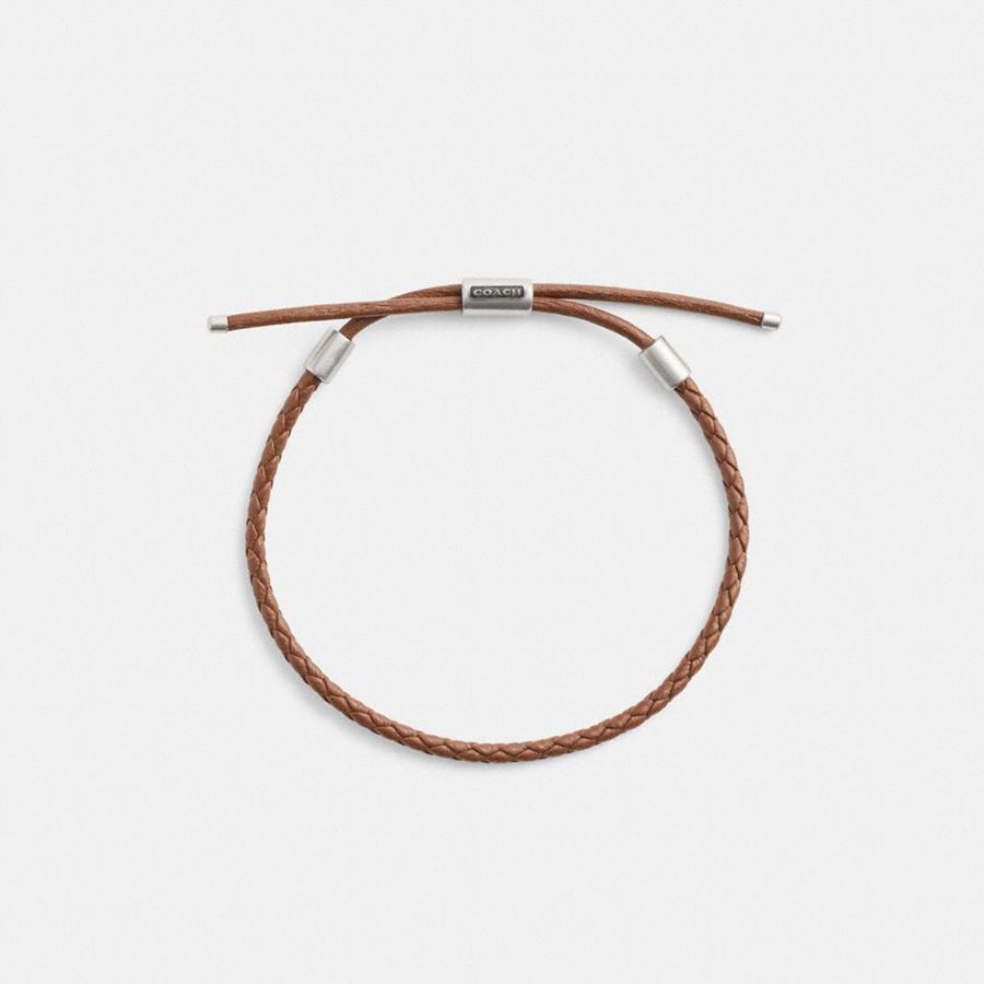 COACH® Braided Leather Bracelet Men Jewelry Brown | QUKI23684