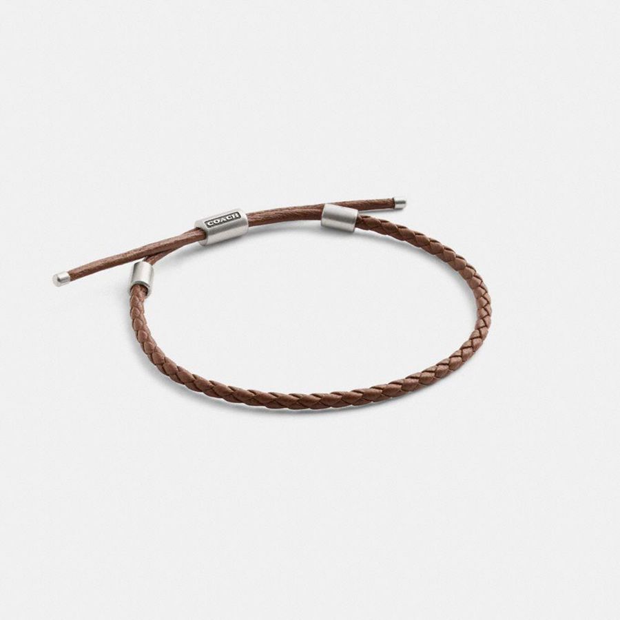 COACH® Braided Leather Bracelet Men Jewelry Brown | QUKI23684
