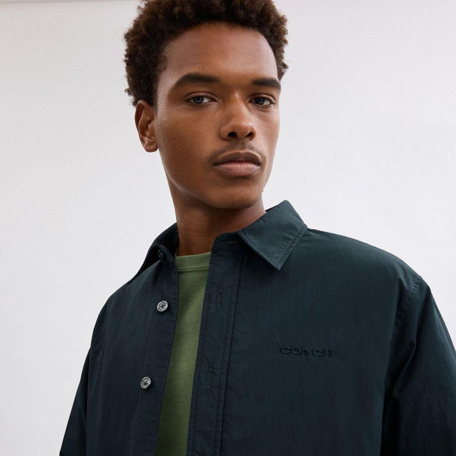 COACH® Button Up Shirt Men Jacket Navy | RHKG04216